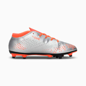 PUMA ONE 4 Synthetic FG Kids' Football Boots, Silver-Orange-Black