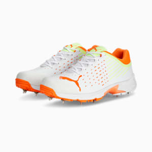 PUMA Spike 22.1 Unisex Cricket Shoes, PUMA White-Ultra Orange-Fast Yellow