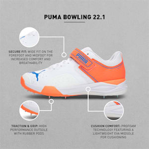 PUMA Bowling 22.1 Unisex Cricket Shoes, Puma White-Bluemazing-Neon Citrus