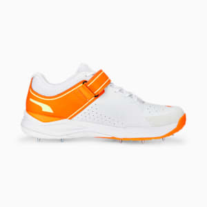 PUMA Bowling 22.1 Unisex Cricket Shoes, PUMA White-Ultra Orange-Fast Yellow, extralarge-IND