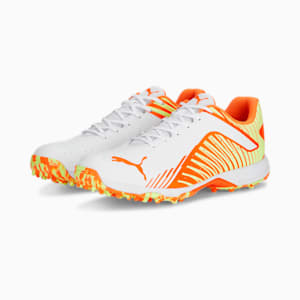 PUMA 22 FH Rubber Unisex Cricket Shoes, PUMA White-Ultra Orange-Fast Yellow, extralarge-IND