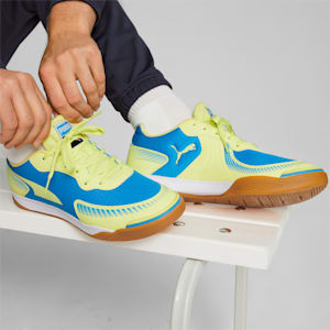Pressing III Unisex Indoor Court Shoes, Bleu Azur-Fresh Yellow-Puma White-Gum, extralarge-IND