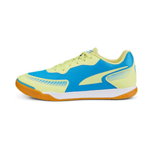 Pressing III Unisex Indoor Turf Football Shoes, Bleu Azur-Fresh Yellow-Puma White-Gum