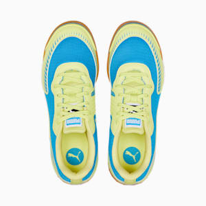 Pressing III Unisex Indoor Turf Football Shoes, Bleu Azur-Fresh Yellow-Puma White-Gum