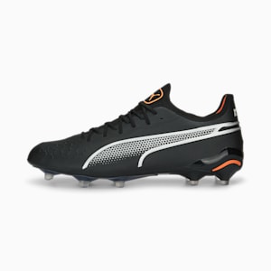 KING ULTIMATE FG/AG Men's Soccer Cleats, PUMA Black-Silver-Ultra Orange, extralarge