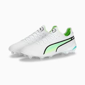 KING ULTIMATE FG/AG Men's Soccer Cleats, PUMA White-PUMA Black-Fast Yellow-Electric Peppermint, extralarge