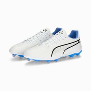 KING Pro FG/AG Football Boots, PUMA White-PUMA Black-Blue Glimmer-Ultra Orange