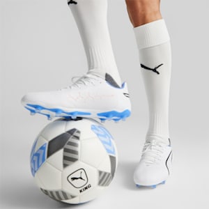 KING PRO Unisex Football Boots, PUMA White-PUMA Black-Blue Glimmer-Ultra Orange, extralarge-IND