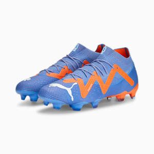 FUTURE ULTIMATE FG/AG Soccer Cleats, Blue Glimmer-PUMA White-Ultra Orange