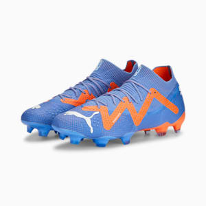 FUTURE ULTIMATE FG/AG Women's Soccer Cleats, Blue Glimmer-PUMA White-Ultra Orange, extralarge