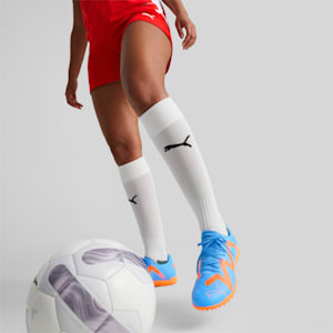FUTURE PLAY Unisex Turf Trainers, Blue Glimmer-PUMA White-Ultra Orange