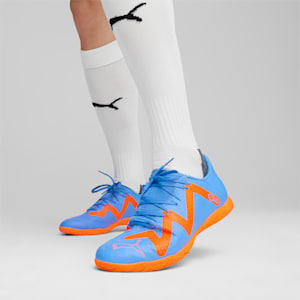 FUTURE PLAY Unisex Indoor Court Shoes, Blue Glimmer-PUMA White-Ultra Orange, extralarge-IND