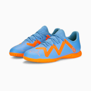 FUTURE Play IT Football Boots Youth, Blue Glimmer-PUMA White-Ultra Orange