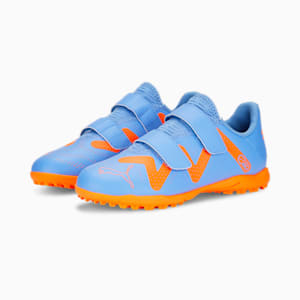 キッズ フューチャー プレイ TT V サッカー トレーニング シューズ 17-24.5cm, Blue Glimmer-PUMA White-Ultra Orange