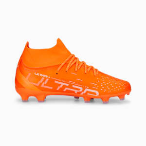 Botines de fútbol ULTRA Pro FG/AG para niños grandes, Ultra Orange-PUMA White-Blue Glimmer