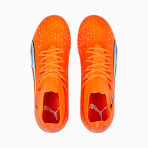 Botines de fútbol ULTRA Pro FG/AG para niños grandes, Ultra Orange-PUMA White-Blue Glimmer