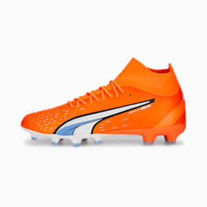 Botines de fútbol ULTRA Pro FG/AG, Ultra Orange-PUMA White-Blue Glimmer