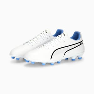 ユニセックス キング プロ HG/AG サッカー スパイク, PUMA White-PUMA Black-Blue Glimmer-Ultra Orange