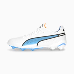 Botines de fútbol KING ULTIMATE FG/AG para mujer, PUMA White-PUMA Black-Blue Glimmer-Ultra Orange