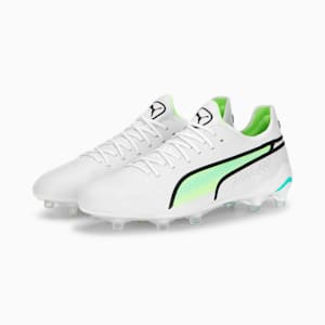 Botines de fútbol KING ULTIMATE FG/AG para mujer, PUMA White-PUMA Black-Fast Yellow-Electric Peppermint