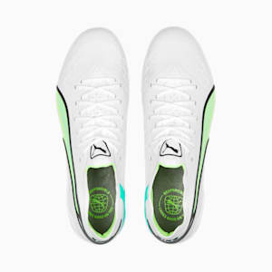 Botines de fútbol KING ULTIMATE FG/AG para mujer, PUMA White-PUMA Black-Fast Yellow-Electric Peppermint