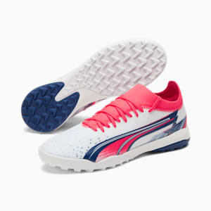 Botines de fútbol Ultra Match CP, PUMA White-Blazing Blue-Sunblaze