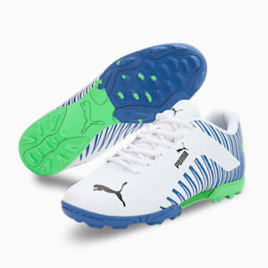 EvoSpeed V2 Cricket Youth Shoes, PUMA White-PUMA Black-Bluemazing-Elektro Green