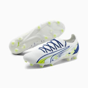 PUMA x CHRISTIAN PULISIC ULTRA ULTIMATE FG/AG Men's Soccer Cleats, PUMA White-Lime Smash-Clyde Royal, extralarge