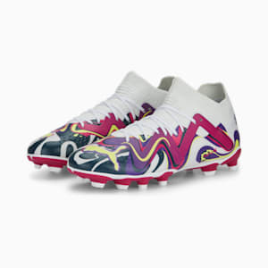 キッズ フューチャー マッチ クリエイティビティ FG/AG サッカー スパイク 20-24.5cm, PUMA White-Fluro Yellow Pes-Team Violet-Orchid Shadow