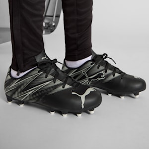 ATTACANTO Firm Ground/Artifical Ground Kids' Soccer Cleats, PUMA Black-Silver Mist, extralarge