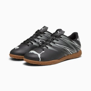 ATTACANTO Indoor Trainer Kids' Soccer Cleats, PUMA Black-Silver Mist, extralarge