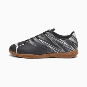 ATTACANTO Indoor Trainer Kids' Soccer Cleats, PUMA Black-Silver Mist, extralarge