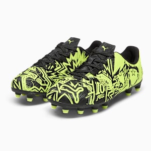 PUMA x CHRISTIAN PULISIC TACTO II FG/AG Big Kids' Soccer Cleats, PUMA Black-Electric Lime, extralarge