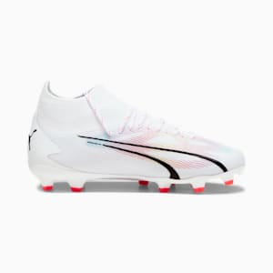 Botines de fútbol ULTRA PRO FG/AG para jóvenes, PUMA White-PUMA Black-Fire Orchid, extralarge