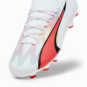 Botines de fútbol ULTRA PRO FG/AG para jóvenes, PUMA White-PUMA Black-Fire Orchid, extralarge