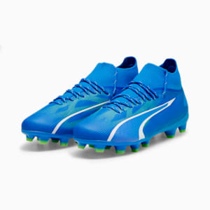 ULTRA PRO Firm Ground/Artificial Ground Kids' Soccer Cleats, Ultra Blue-PUMA White-Pro Green, extralarge