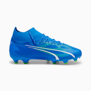 ULTRA PRO Firm Ground/Artificial Ground Kids' Soccer Cleats, Ultra Blue-PUMA White-Pro Green, extralarge