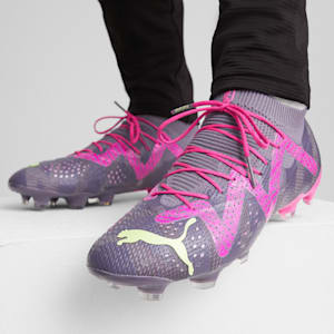 Tacos de fútbol para portero FUTURE ULTIMATE FG/AG, Purple Charcoal-Fast Yellow-Ravish-PUMA White, extralarge