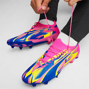 ULTRA ULTIMATE ENERGY Firm Ground/Artificial Ground Men's Soccer Cleats, Luminous Pink-Ultra Blue-Yellow Alert, extralarge
