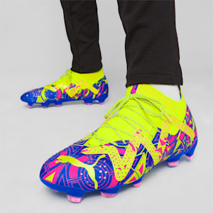 FUTURE ULTIMATE ENERGY FG/AG Men's Soccer Cleats, Ultra Blue-Yellow Alert-Luminous Pink, extralarge