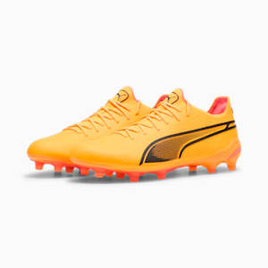 KING ULTIMATE FG/AG Men's Soccer Cleats, Sun Stream-PUMA Black-Sunset Glow, extralarge