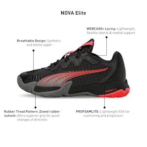 NOVA Elite Padel Shoes, Flat Dark Gray-PUMA Black-Flat Medium Gray-Active Red, extralarge-IND