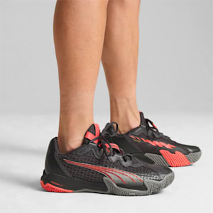 NOVA Elite Court Shoes, Flat Dark Gray-PUMA Black-Flat Medium Gray-Active Red, extralarge