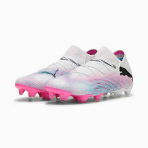 FUTURE 7 ULTIMATE Firm Ground/Artificial Ground Men's Soccer Cleats, PUMA White-PUMA Black-Poison Pink, extralarge
