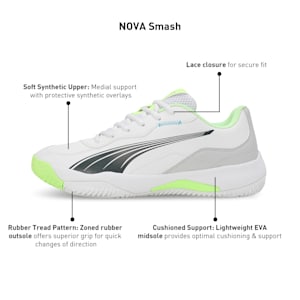 NOVA Smash Padel Shoes, PUMA White-Luminous Blue-Fizzy Apple-Shadow Gray, extralarge-IND