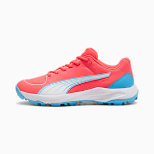PUMA 24 FH Rubber Unisex Cricket Shoes, Fire Orchid-PUMA White-Luminous Blue, extralarge-IND