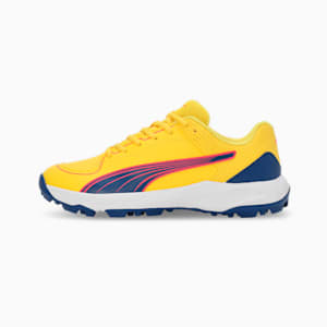 24 FH Rubber Cricket Shoes, Pelé Yellow-Clyde Royal-Fire Orchid, extralarge-IND