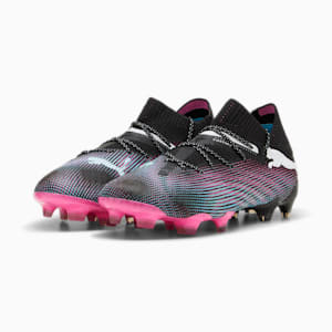 FUTURE 7 ULTIMATE Firm Ground/Artificial Ground Women's Soccer Cleats, PUMA Black-PUMA White-Poison Pink-Bright Aqua-Silver Mist, extralarge
