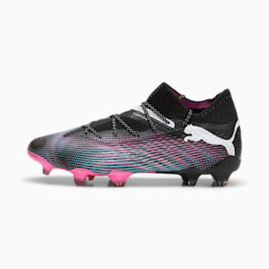 Tacos de fútbol para mujer FUTURE 7 ULTIMATE FG/AG, PUMA Black-PUMA White-Poison Pink-Bright Aqua-Silver Mist, extralarge