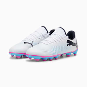 FUTURE 7 PLAY FG/AG Youth Football Boots, PUMA White-PUMA Black-Poison Pink, extralarge-IND